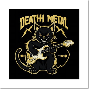 Death Metal Satanic Baphomet Cat playing guitar Posters and Art